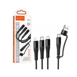 Cabo de Carregamento 3 em 1 Hoco X123 Victory USB-C para (Micro+Tipo-C+Lightning) 3,0A 1M Preto